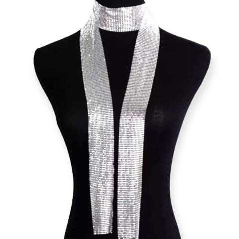 Elegant Metal Sequin Long Choker Necklace Scarf - Wild Time Fashion