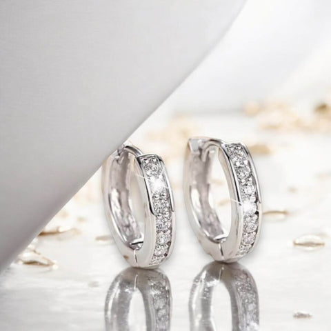 Silver Channel Set Crystals Hinge Hoop Earrings