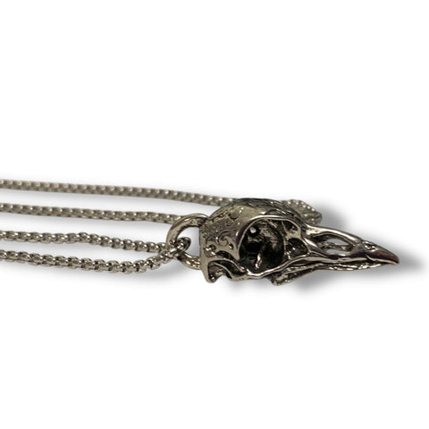 silver tone raven skull pendant on box chain necklace gothic raven skull necklace inspired by odin’s ravens