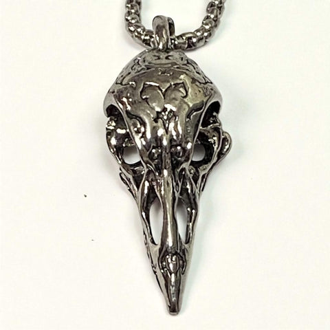 silver tone raven skull pendant on box chain necklace gothic raven skull necklace inspired by odin’s ravens