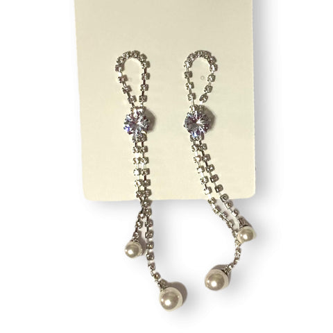 Shimmering Silver Ribbon Tassel Pearl Earrings - Wild Time Fashion