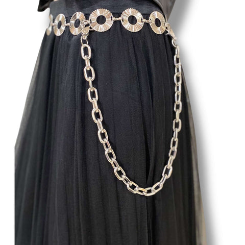 Silver Textured Cut Out Metal Link Belt adjustable add pants chains to accessorize