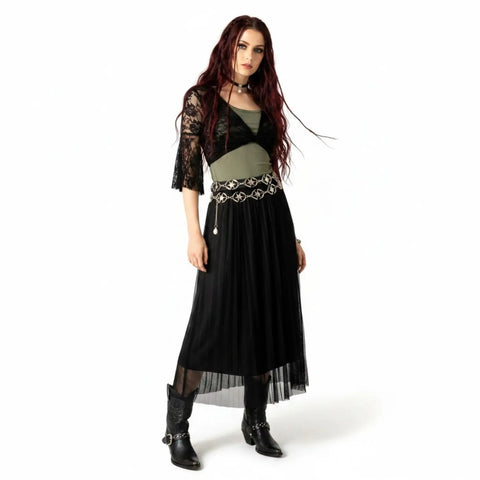 Silver Stars Abstract Link Statement Belt with celestial metal panels, adjustable clasp and chain