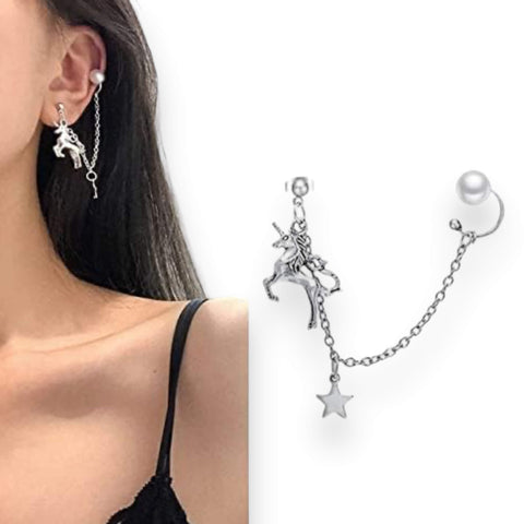 Mystical Unicorn Chain Ear Cuff Earring - Wild Time Fashion