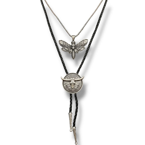 Western Gothic Longhorn Skull Bolo Tie Gold or Silver 