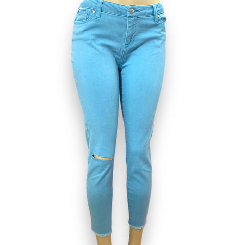 Mid Rise Skinny Frayed Ankle Jeans