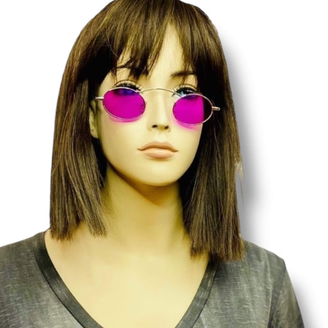 Bold unisex oval sunglasses in alternative punk style for festivals and raves.