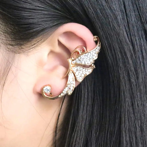 Sparkly Crystal Butterfly Wing Clip On Cuff gold with white rhinestones / women's/ one size
