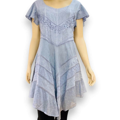 Whimsical Blue Embroidered Mini Dress - Wild Time Fashion