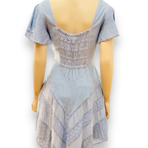 Whimsical Blue Embroidered Mini Dress - Wild Time Fashion