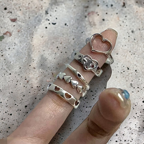 Dainty Heartful Silver Midi Knuckle Rings - 5pcs Set - Wild Time Fashion