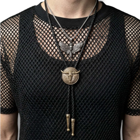 Death Hawk Moth Skull Necklace  in antique silver stainless steel with detailed skull moth pendant on 24 inch wheat chain