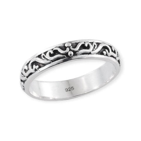 Sterling Silver Engraved Band Bali Ring- Wild Time Fashion 
