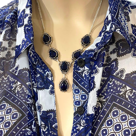 Women's Vintage Style Blue Topaz Teardrop Necklace and Earrings Set - Wild Time Fashion
