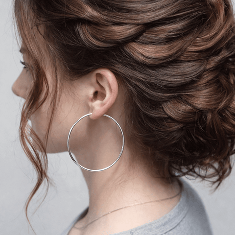 Sterling Silver Endless Hoop Earrings in oversized 55mm hollow tube design with polished lightweight finish