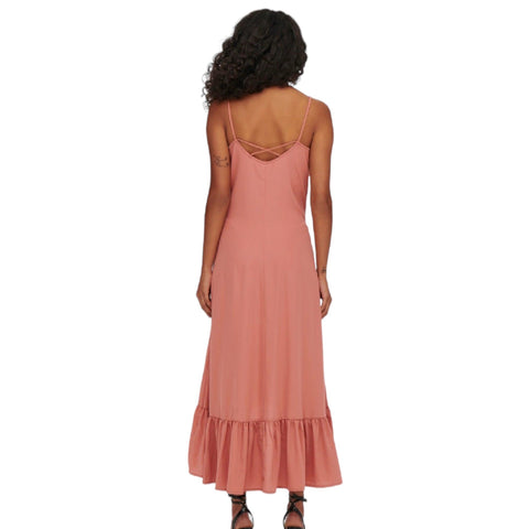 Women's Pink Button Up V Neck Ruffle Trim Hi-low Maxi Dress - Large - Wild Time Fashion