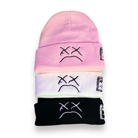 Sad Face Knitted Flip Up Beanie 