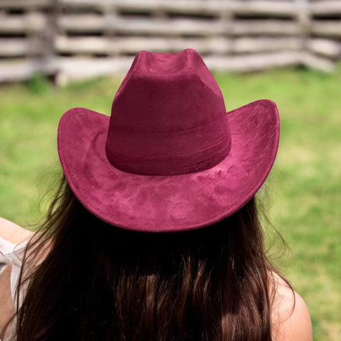 Wide Brim Suede Cowboy Hat Western faux maroon red western style