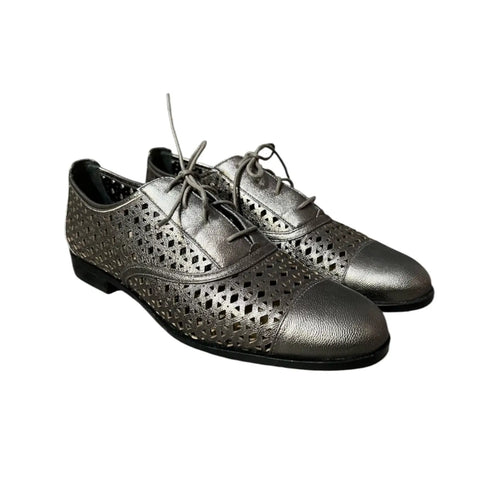 Metallic Gray Leather Perforated Lace Up Oxford - Female / 8.5 / Gray - Womens’ Loafers