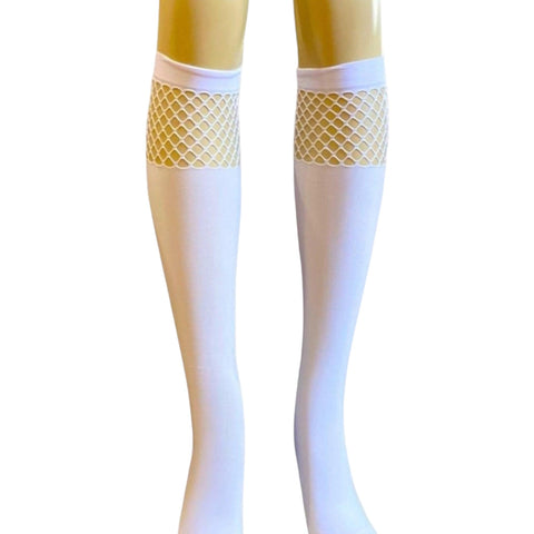 Punk Anime Fishnet Top Solid Knee Tall Stocking Socks - One Size - Wild Time Fashion