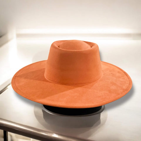  Stylish Round Crown Wide Brim Fedora  Tangerine Orange Suede Hat