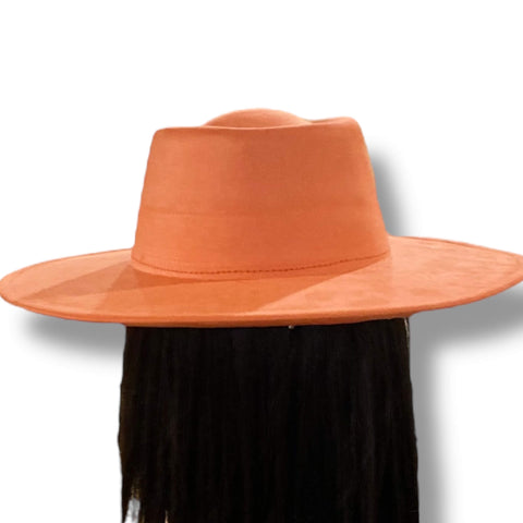  Stylish Round Crown Wide Brim Fedora  Tangerine Orange Suede Hat