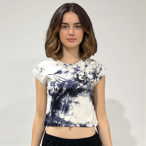 Graphic Tie Dye Crop Baby Tee  Marilyn Monroe medium