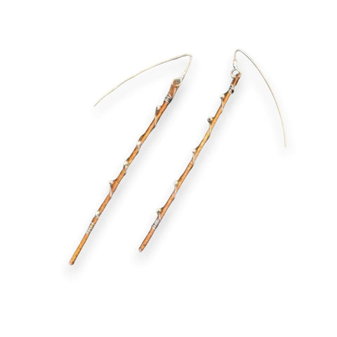 Artisan Mixed Metal Long Hook Dangles with sealed copper shafts and 925 sterling silver beaded wire wrap