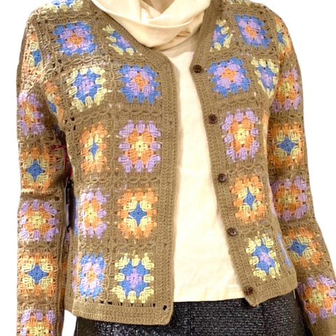 V-Neck Cropped Floral Crochet Cardigan- Wild Time Fashion