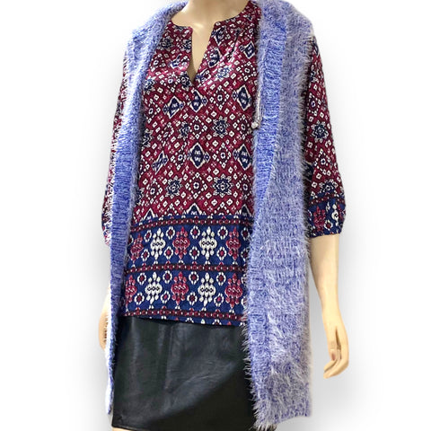 Navy Ikat Boho-Chic Pullover Blouse - Wild Time Fashion