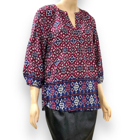 Navy Ikat Boho-Chic Pullover Blouse - Wild Time Fashion