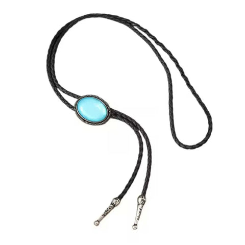 Western Antique Silver Stone Bolo Tie - Silver/blue / Adults / Stone Bolo Tie - Bolo Ties