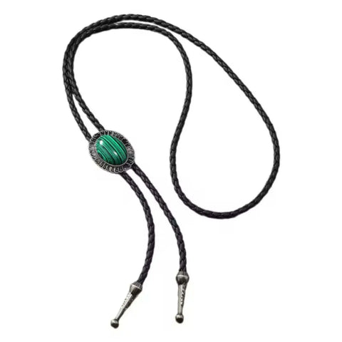 Western Antique Silver Stone Bolo Tie - Silver/ green / Adults / Stone Bolo Tie - Bolo Ties  