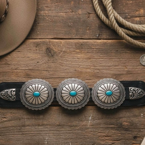 Western Concho Leather Wide Belt