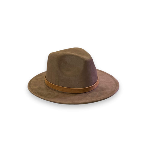 Brown Suede Leather Band Fedora Hat