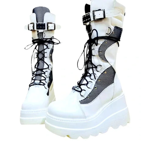 Edgy Tall White Platform Boots