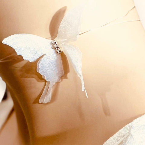 White Lace Glittery Rhinestone Butterfly Choker -One Size - Wild Time Fashion