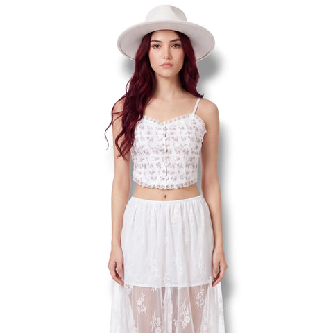 White Pink Floral Ruffle Lace Corset Top - White / Small / Sleeveless - Tank Tops