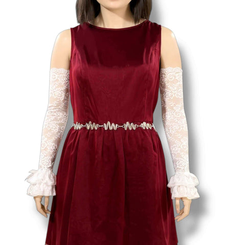 Lace Sleeve Frill Trim Gloves fingerless gloves opera length floral lace arm warmers with ruffle trim and satin bow in black or white