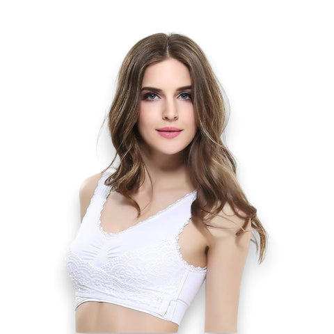White Crisscross Lace Lift Sports Bra
