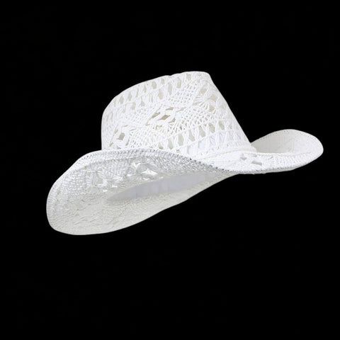 Classic western woven cowboy hat with hemp rope band in beige, brown, or white. Boho western summer accessory