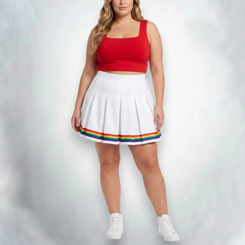 Plus Size White Pleated Rainbow Mini Skirt - 1X / White / Female - Mini Skirts