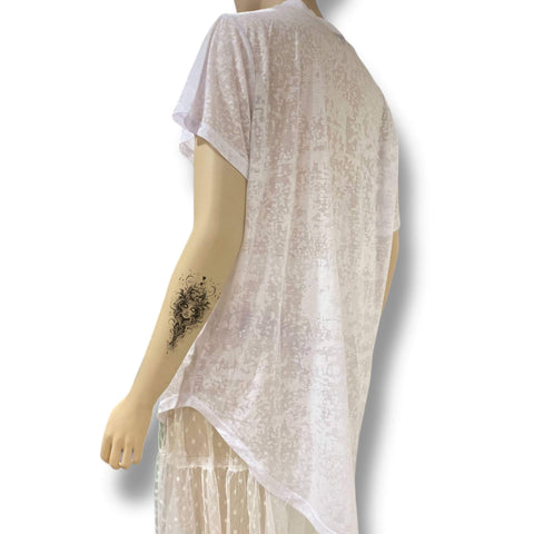 Festival White Burnout Graphic Tee side view on model