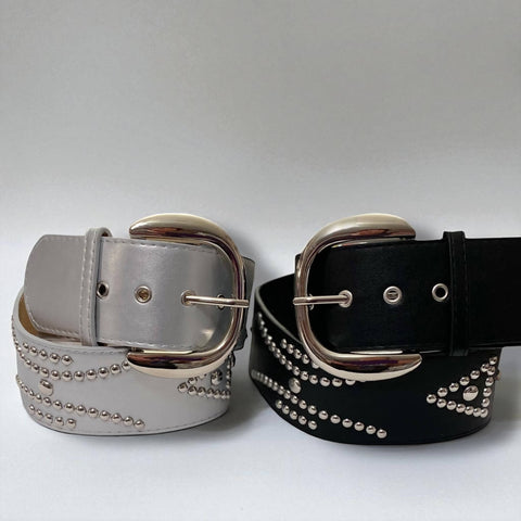 Silver Studded Wide Statement Belt in black or metallic wide belts