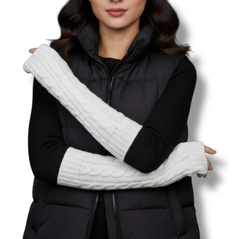 Cable Knit Long Arm Warmers fingerless gloves chunky western goth, boho, streetwear to grunge fashion ivory or black