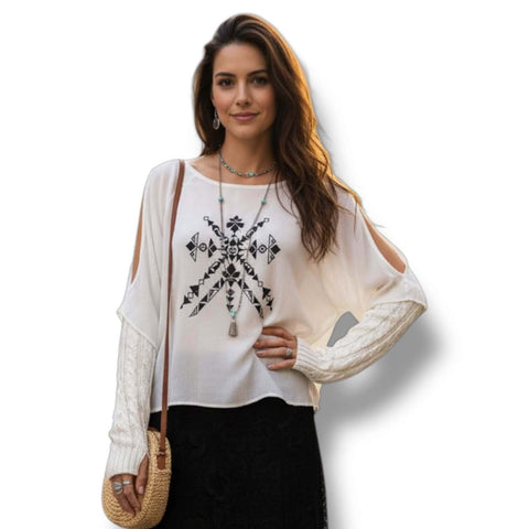 Cable Knit Long Arm Warmers fingerless gloves chunky western goth, boho, streetwear to grunge fashion ivory or black