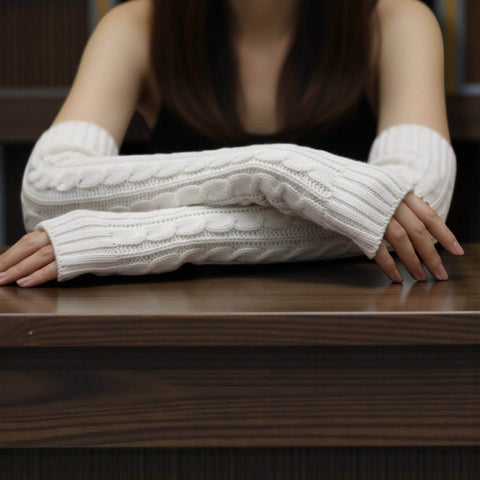Cable Knit Long Arm Warmers fingerless gloves chunky western goth, boho, streetwear to grunge fashion ivory or black