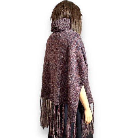 Chunky Cable Knit Tassel Trim Cape
