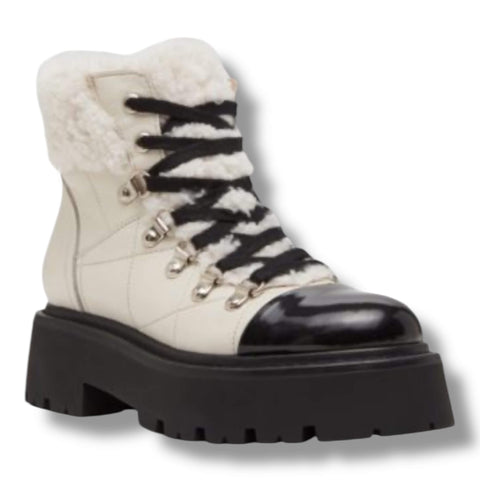 beige quilted sherpa lace up combat boots by steve madden