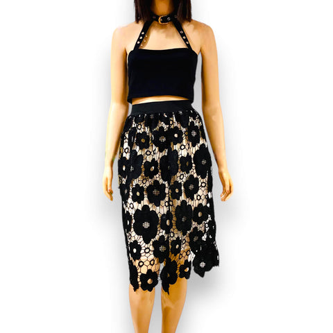 Black Floral A-Line Skirt - Wild Time Fashion